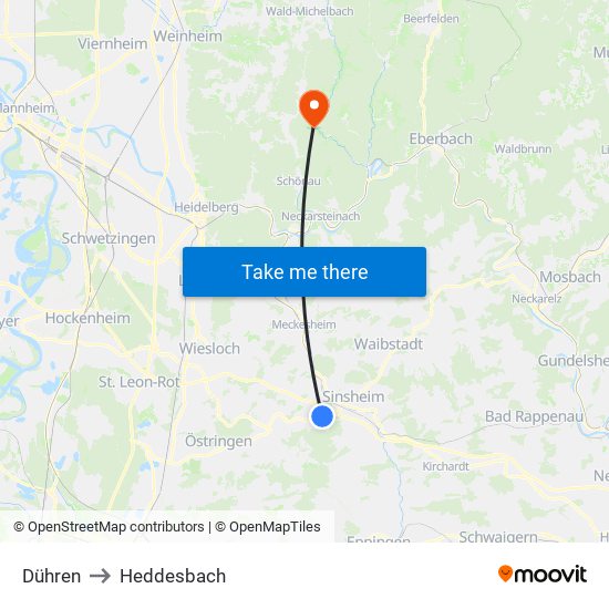 Dühren to Heddesbach map