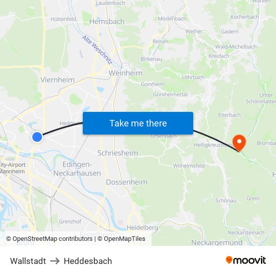 Wallstadt to Heddesbach map