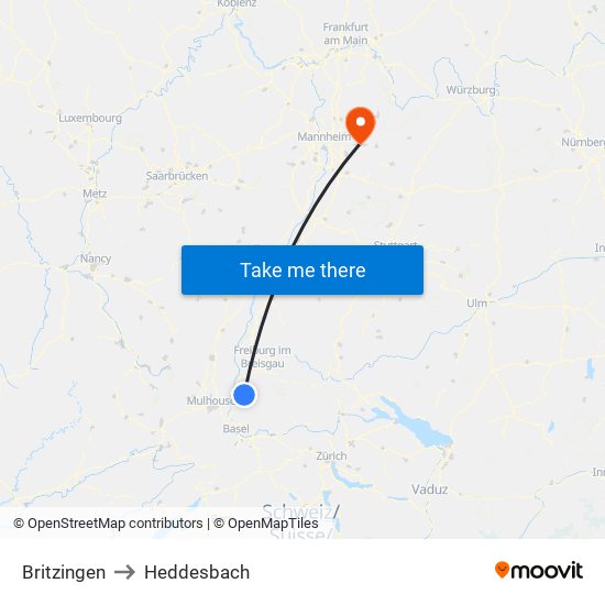 Britzingen to Heddesbach map