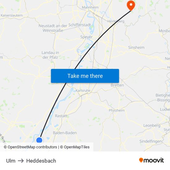 Ulm to Heddesbach map