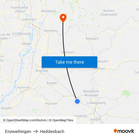 Enzweihingen to Heddesbach map