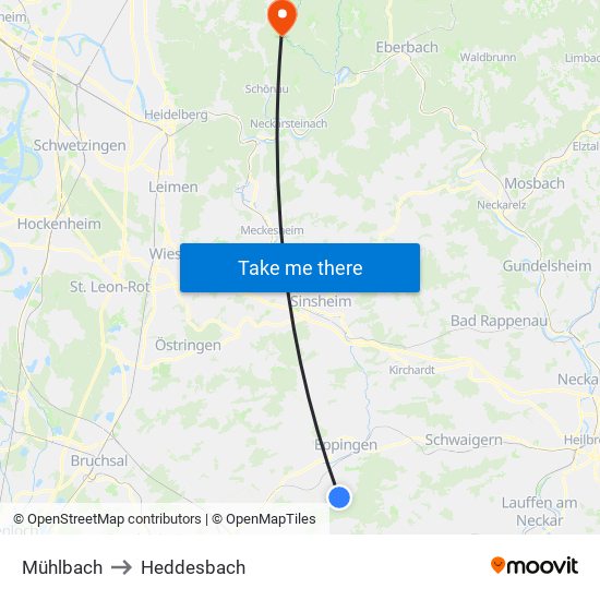 Mühlbach to Heddesbach map