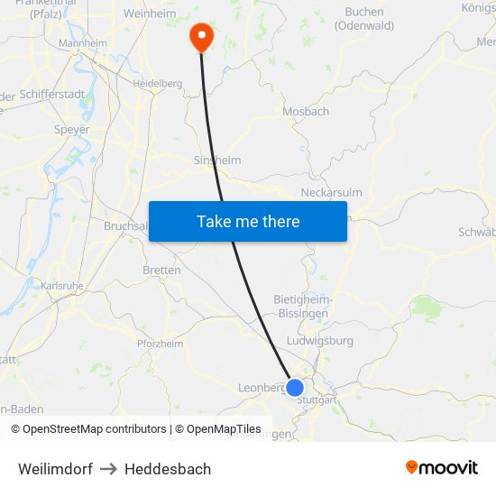 Weilimdorf to Heddesbach map