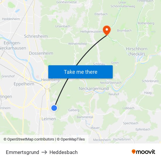 Emmertsgrund to Heddesbach map