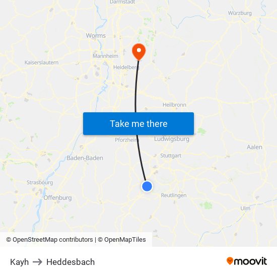 Kayh to Heddesbach map