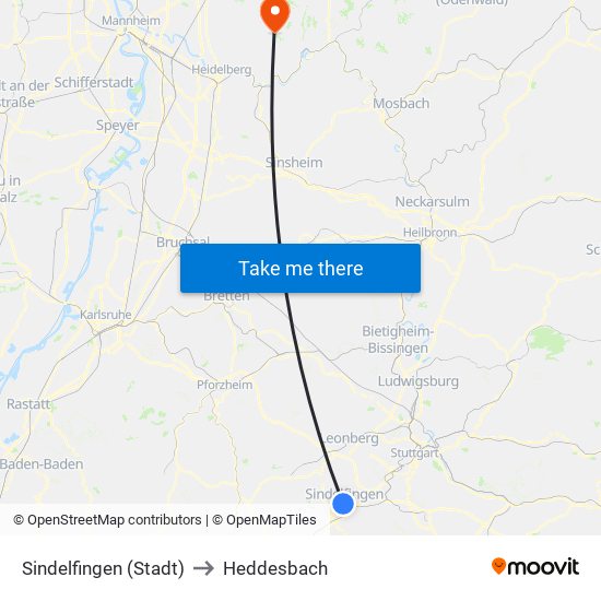 Sindelfingen (Stadt) to Heddesbach map