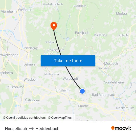 Hasselbach to Heddesbach map