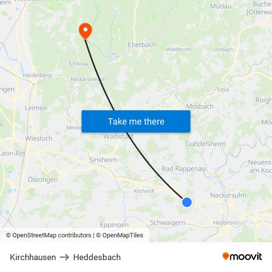 Kirchhausen to Heddesbach map