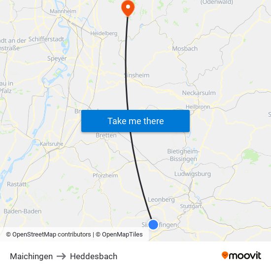 Maichingen to Heddesbach map