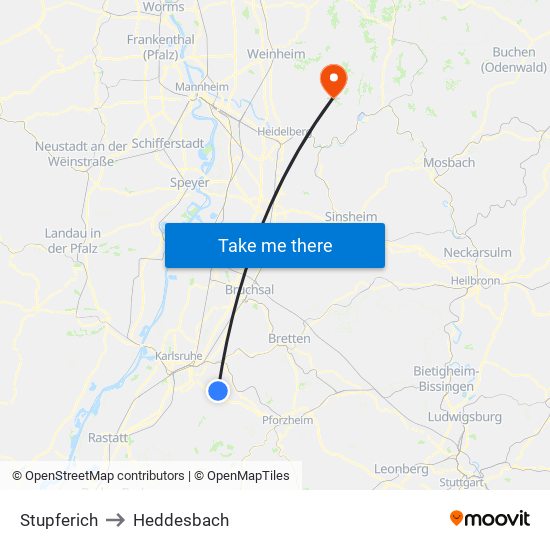 Stupferich to Heddesbach map