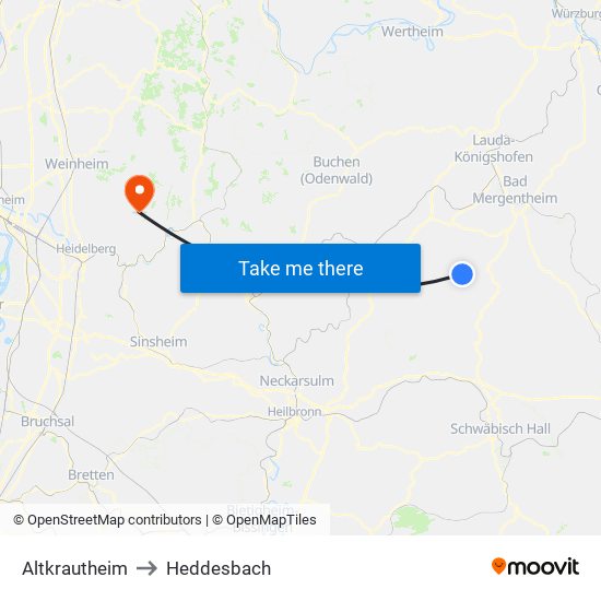 Altkrautheim to Heddesbach map