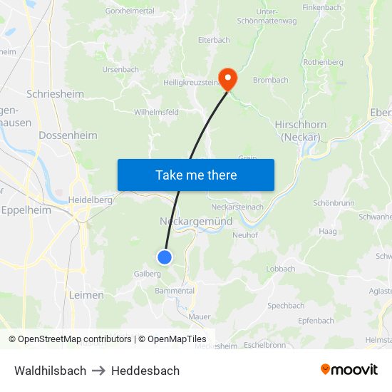 Waldhilsbach to Heddesbach map