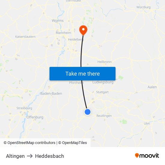 Altingen to Heddesbach map