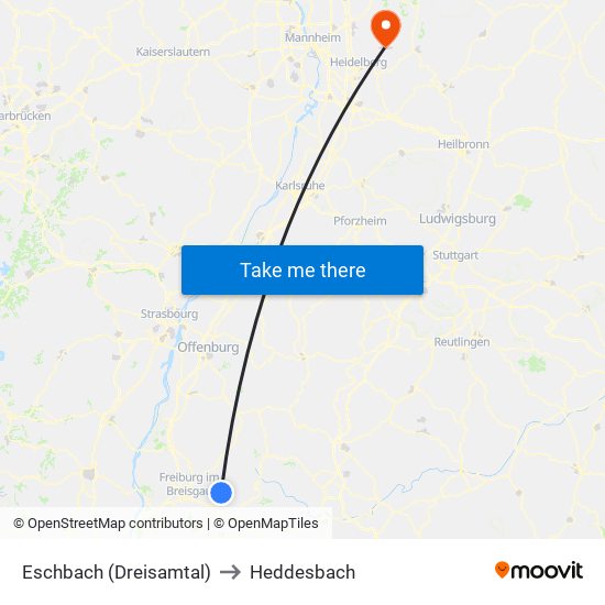 Eschbach (Dreisamtal) to Heddesbach map