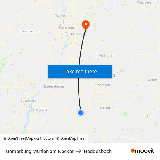 Gemarkung Mühlen am Neckar to Heddesbach map
