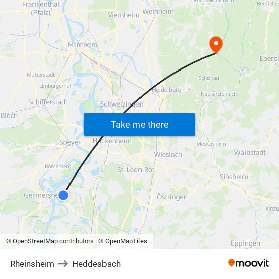 Rheinsheim to Heddesbach map