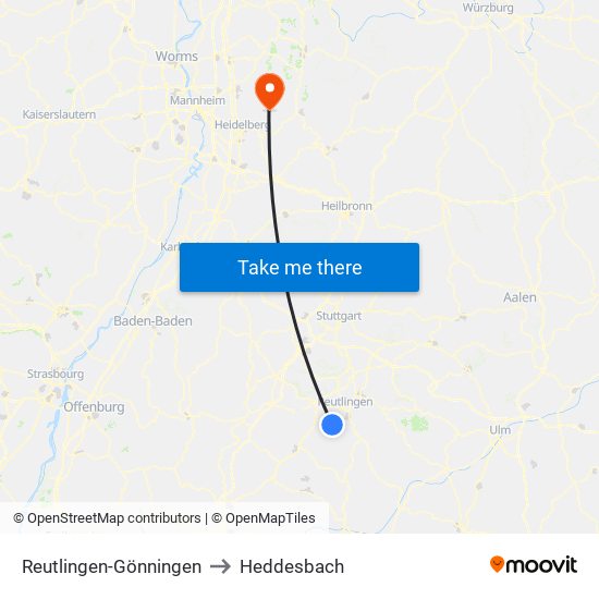 Reutlingen-Gönningen to Heddesbach map
