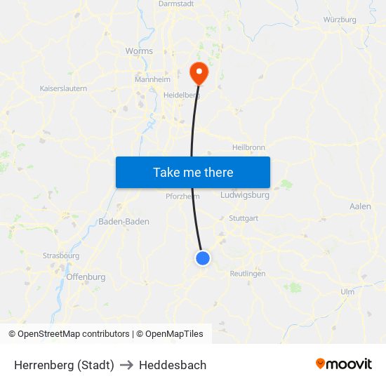 Herrenberg (Stadt) to Heddesbach map