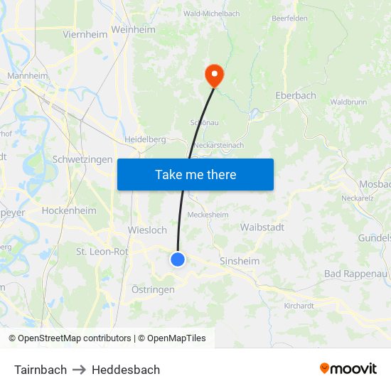 Tairnbach to Heddesbach map