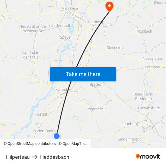 Hilpertsau to Heddesbach map