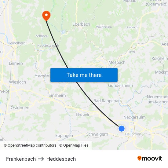 Frankenbach to Heddesbach map