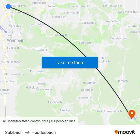 Sulzbach to Heddesbach map