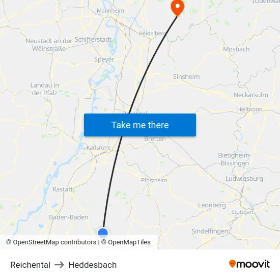 Reichental to Heddesbach map