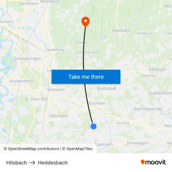 Hilsbach to Heddesbach map
