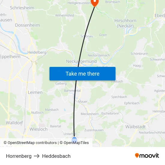 Horrenberg to Heddesbach map