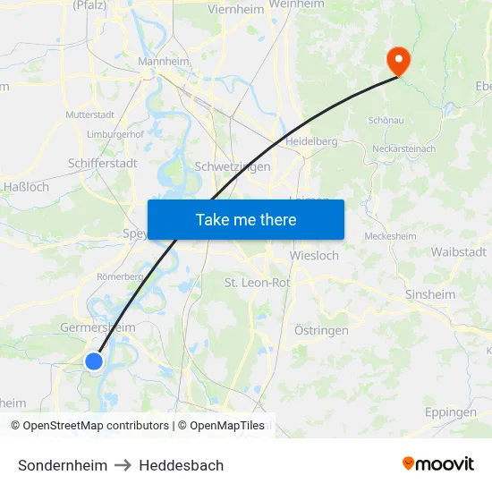 Sondernheim to Heddesbach map