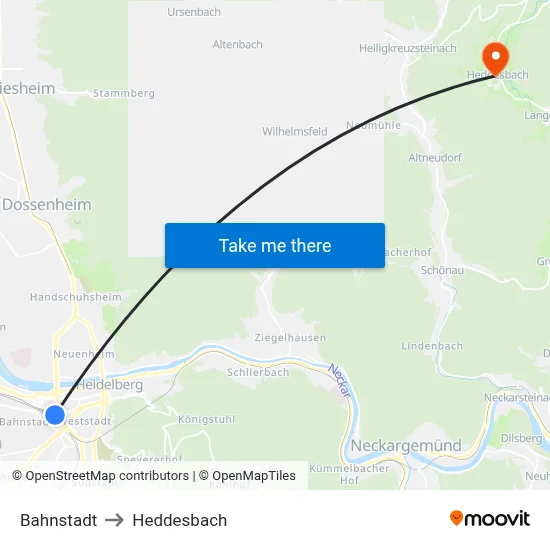 Bahnstadt to Heddesbach map