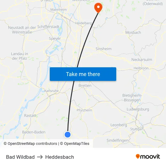 Bad Wildbad to Heddesbach map