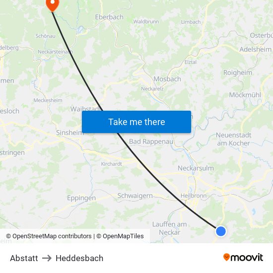 Abstatt to Heddesbach map