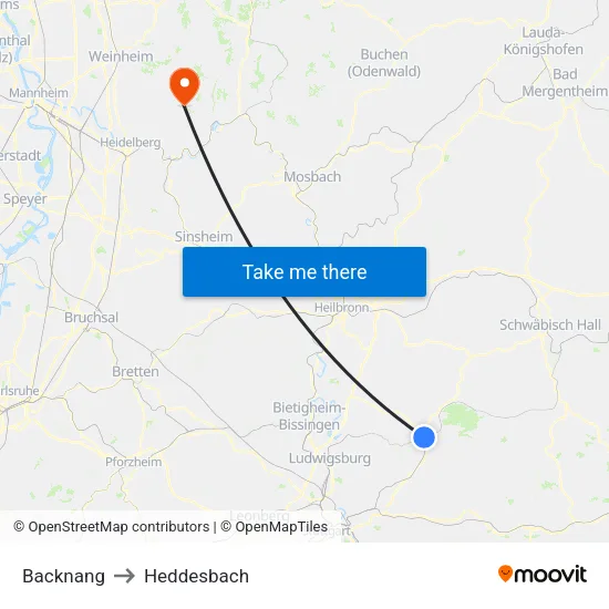 Backnang to Heddesbach map