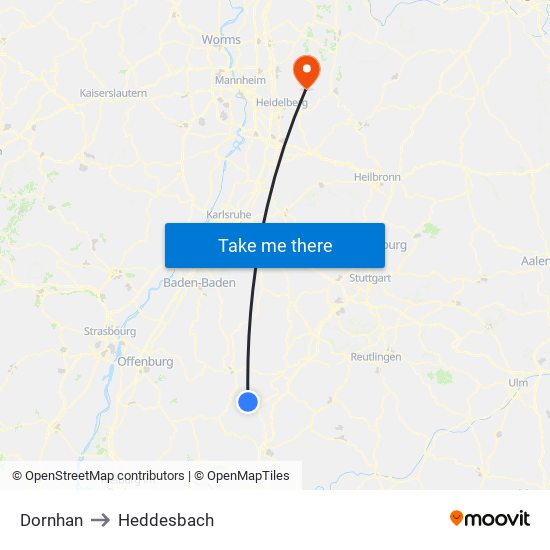 Dornhan to Heddesbach map