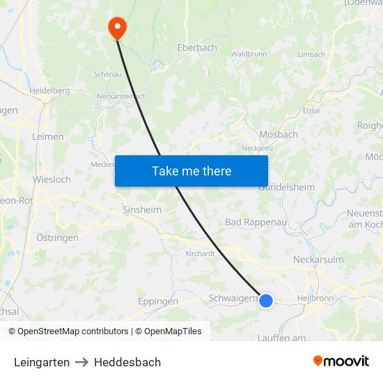 Leingarten to Heddesbach map