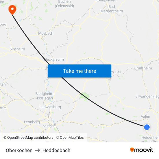 Oberkochen to Heddesbach map