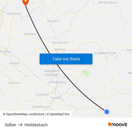 Süßen to Heddesbach map