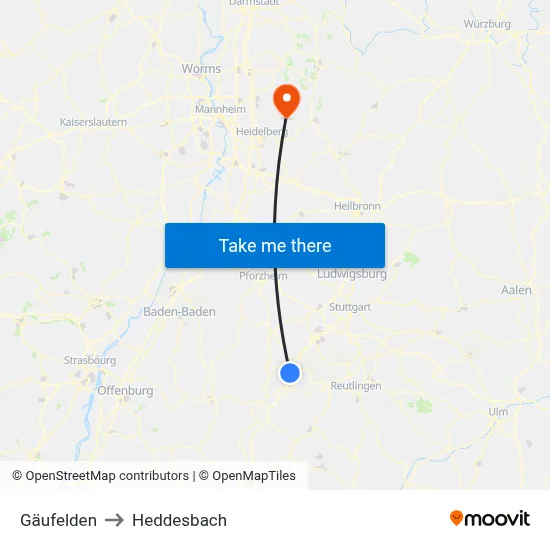 Gäufelden to Heddesbach map