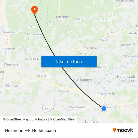 Heilbronn to Heddesbach map