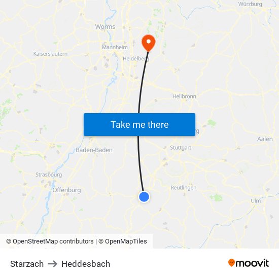 Starzach to Heddesbach map