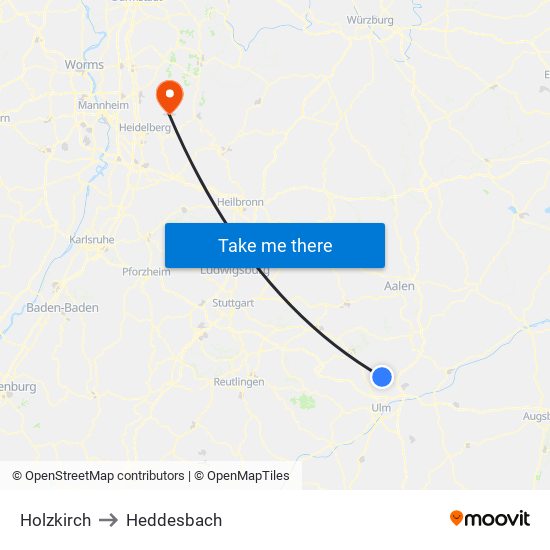 Holzkirch to Heddesbach map
