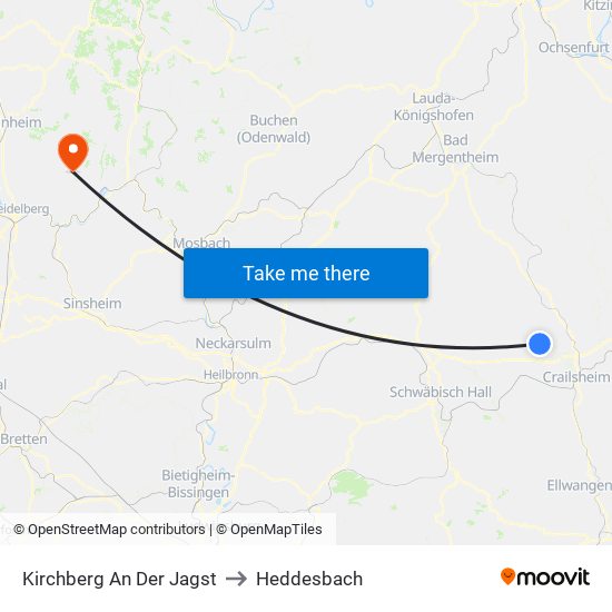 Kirchberg An Der Jagst to Heddesbach map