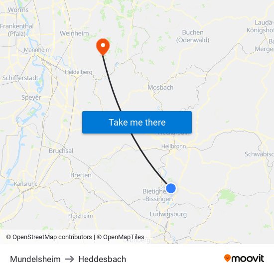 Mundelsheim to Heddesbach map