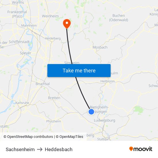 Sachsenheim to Heddesbach map