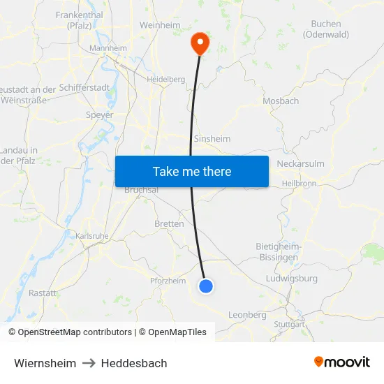 Wiernsheim to Heddesbach map