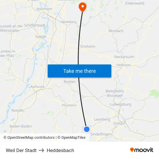 Weil Der Stadt to Heddesbach map