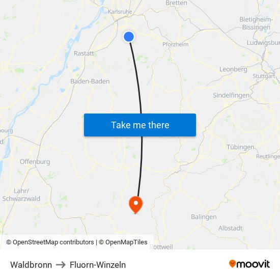 Waldbronn to Fluorn-Winzeln map