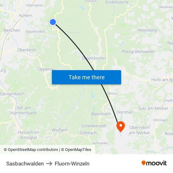 Sasbachwalden to Fluorn-Winzeln map