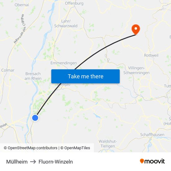 Müllheim to Fluorn-Winzeln map